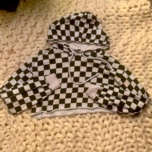 Cropped, Checker Print Hoodie